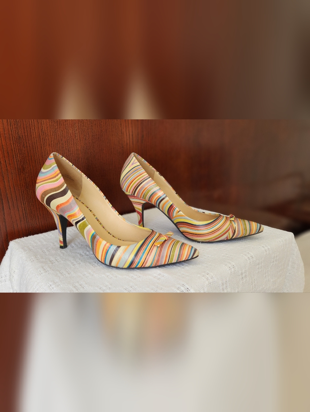 Striped Multicolour Pointed-Toe Heels